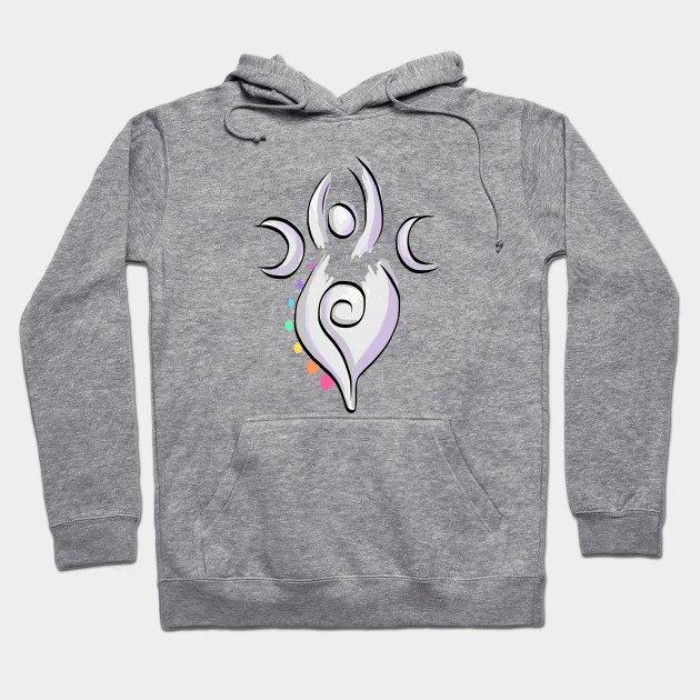 Spiral Goddess T-Shirt Three Symbol Wiccan Pagan and Chakras - on light